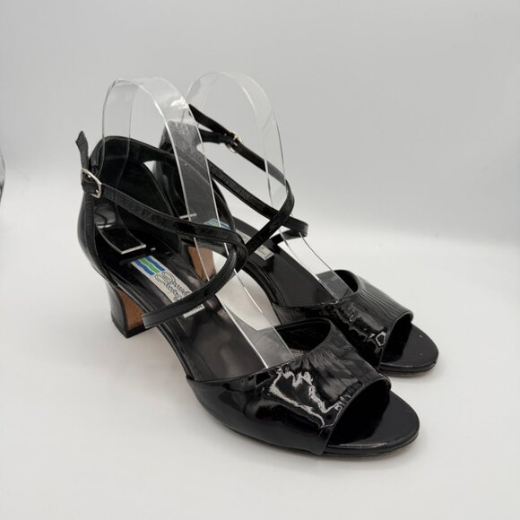 Vintage Arnold Churgin Patent Leather Black Crisscross Strap Sandal  38.5 - Picture 2 of 11